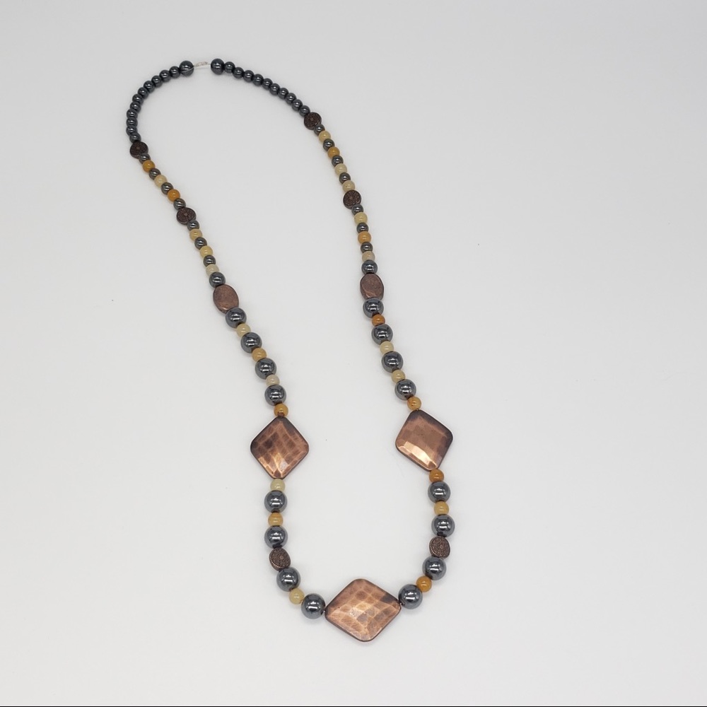 Copper, Hematite & Yellow Quartzite Bead Necklace - Picture 6 of 12